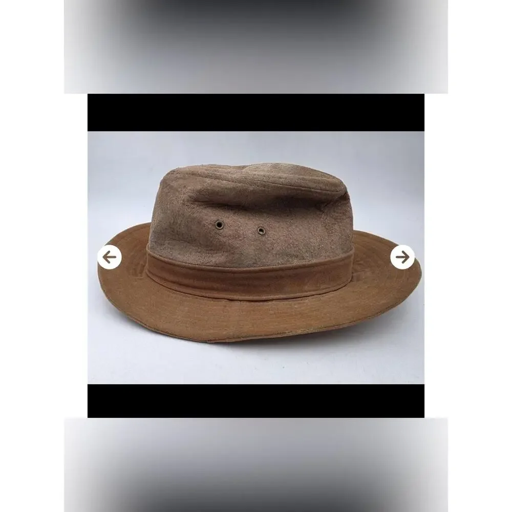 Stetson Brown Suede Fedora Hat Red Feather Accent Large USA Made
